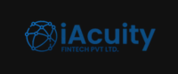 iAcuity Fintech Pvt Ltd logo: blue wordmark with an interconnected globe icon on a dark background.